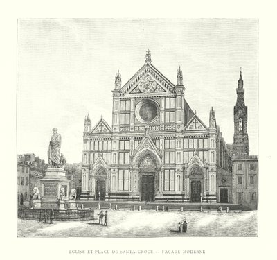 Kerk en plein van Santa-Croce, moderne gevel (gravure) door Italian School