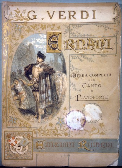 Ernani door Verdi, omslag voor de partituur voor zang en piano, midden 19e eeuw door Italian School