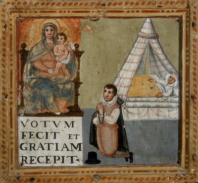Ex-voto van een man die de Maagd dankt op zijn knieën voor genezing, 1604 door Italian School