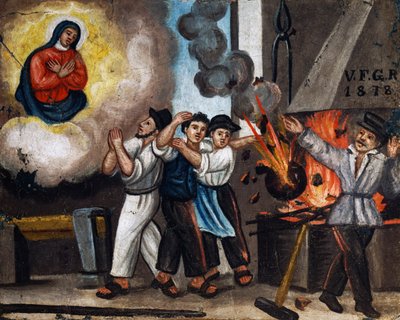 Explosie op het werk, ex-voto door Italian School
