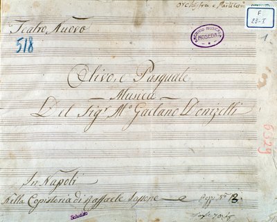 Eerste pagina van muzikale partituur uit de opera 