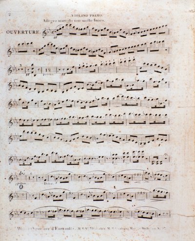 Eerste pagina van de partituur, voor de viool, uit de opera 