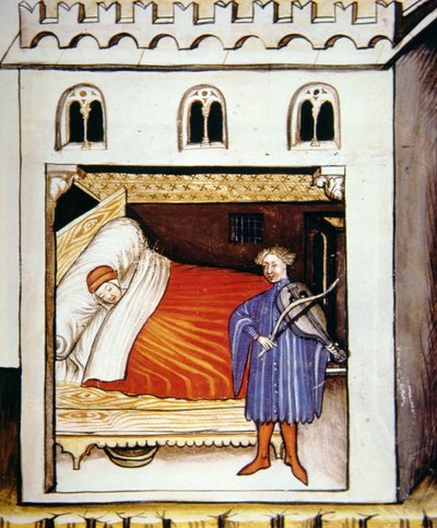 Slaap, illustratie uit Tacuinum Sanitatis Codex Vindobonensis door Italian School