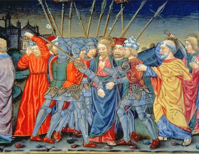Fol.105v Simon Petrus verdedigt Christus en verwondt een soldaat met een zwaard door Italian School