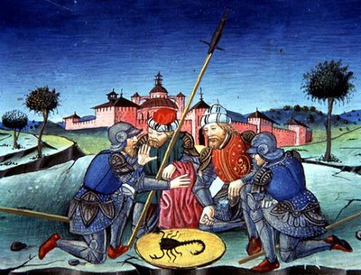 Soldaten werpen loten om de tuniek van Christus door Italian School