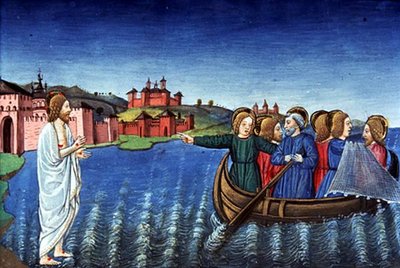 Fol.134r De discipelen vissen in het Meer van Galilea door Italian School