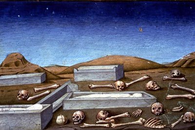 Fol.149rb Het Laatste Oordeel: De doden staan op uit het graf door Italian School