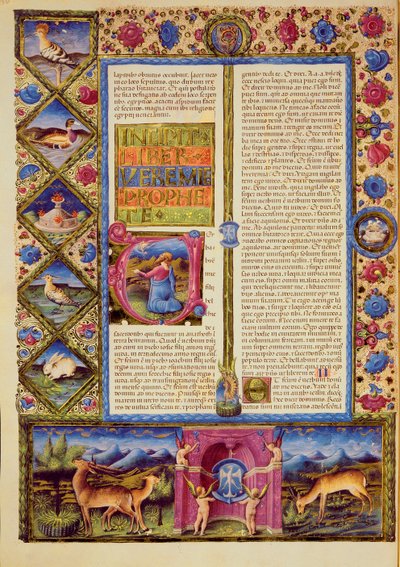 Fol.25v Opening van het Boek van Jeremia, uit de Borso d