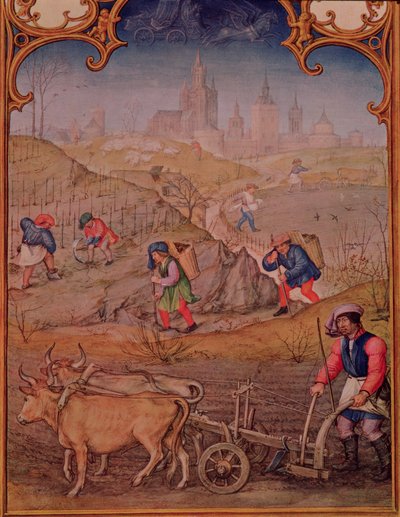 Fol.3v Maart: Werken op het Land, uit Breviarum Grimani door Italian School