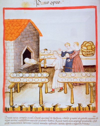 Bruin brood bakken, illustratie uit Tacuinum Sanitatis door Italian School