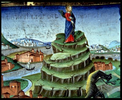 Fol.84r De duivel verleidt Christus voor de tweede keer op de berg door Italian School