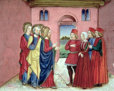 Fol.89R De Farizeeën presenteren Christus een vrouw betrapt op overspel door Italian School