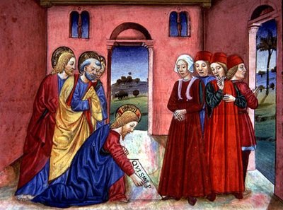 Fol.89r Christus schrijft op de vloer van de tempel 