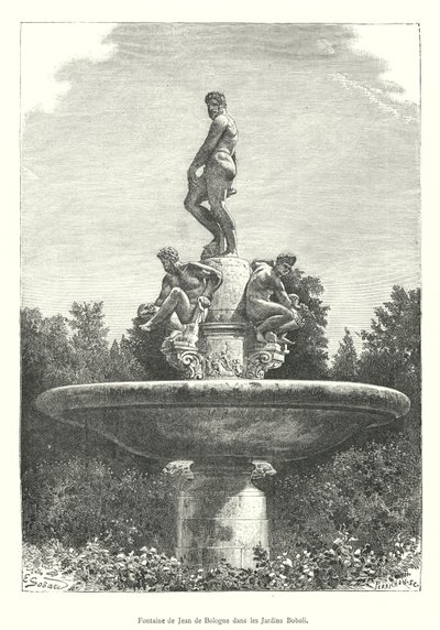 Fontein van Jean de Bologne in de Boboli-tuinen (gravure) door Italian School