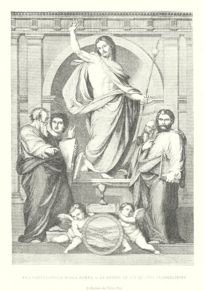 Fra Bartolommeo della Porta, Christus en de Vier Evangelisten, Collectie van het Pitti Paleis (gravure) door Italian School