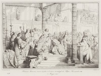 Francesco Morosini ontvangt de pileus en het zwaard gezonden door paus Alexander VIII door Italian School
