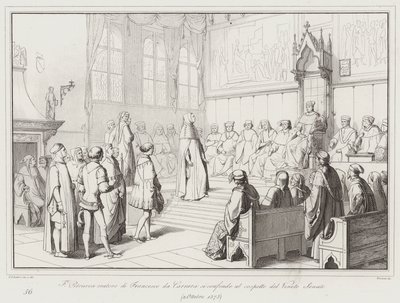 Francesco Petrarca, spreker van Francesco da Carrara, raakt in de war voor de Venetiaanse Senaat door Italian School