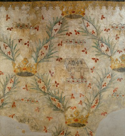 Fresco van bloemversiering en kronen, voorheen in de Casa Vismara in Legnano, XV eeuw door Italian School