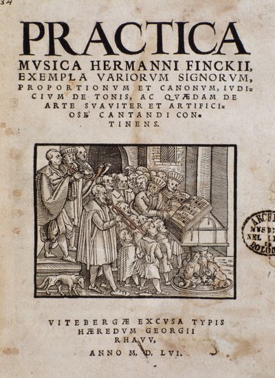 Frontispice van Practica musica door Hermann Finck (1527-1558), Duitse componist en muziektheoreticus. door Italian School