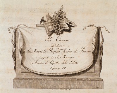 Frontispice van muziekpartituur van Sei canoni door Italiaanse componist Natale Mussini (1765-1837) opgedragen aan de koningin van Pruisen door Italian School