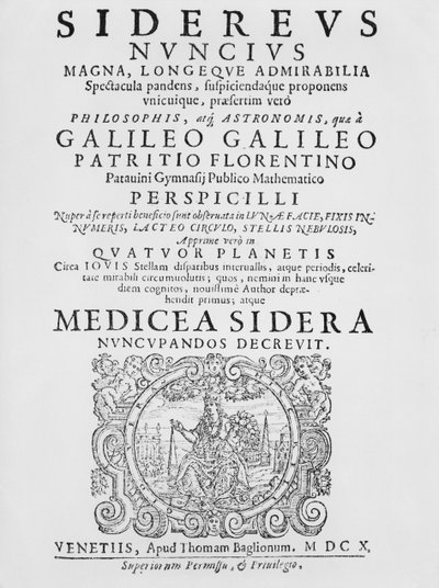 Frontispice van Sidereus Nuncius door Galileo Galilei, 1610 door Italian School