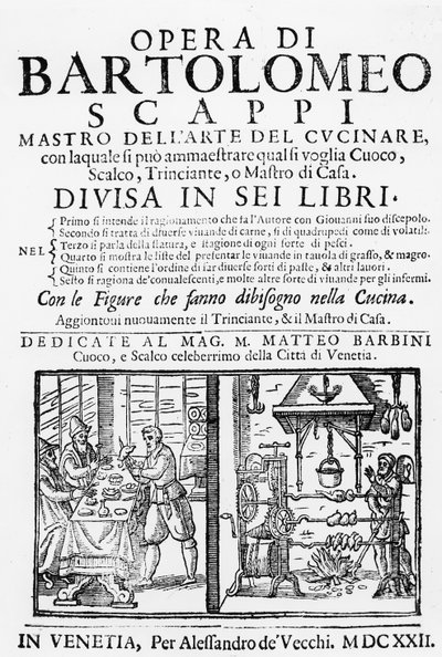 Frontispice van het kookboek van Bartolomeo Scappi, 1622 door Italian School