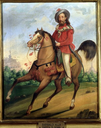 Garibaldi te paard op weg naar de verdediging van Rome. Museo del Risorgimento. Milaan door Italian School