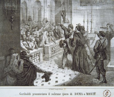 Garibaldi spreekt de beroemde zin uit, Rome of Dood door Italian School