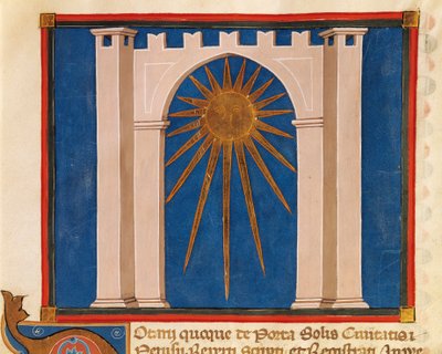 Poort van de Zon, miniatuur uit Register van Notarissen uit Perugia, manuscript, Italië 14e eeuw door Italian School