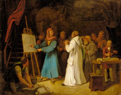 Giotto demonstreert de kunst van het tekenen in zijn atelier door Italian School