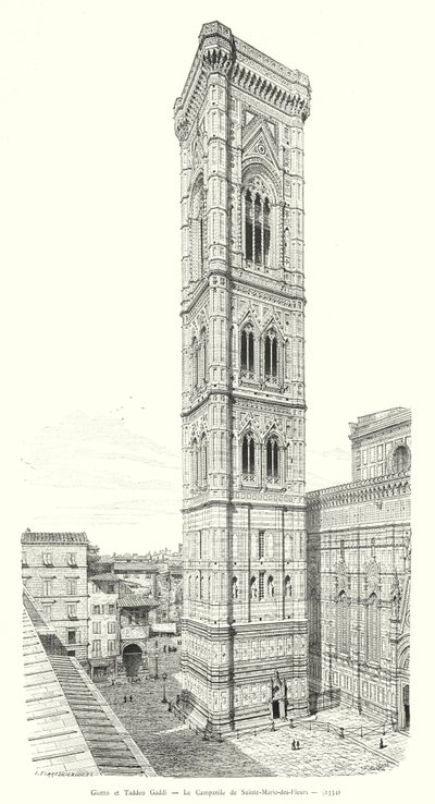 Giotto en Taddeo Gaddi, De Klokkentoren van Santa Maria del Fiore (gravure) door Italian School