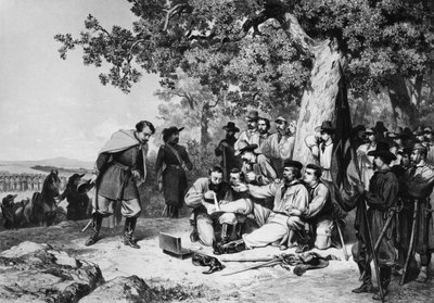 Giuseppe Garibaldi gewond in de Slag bij Aspromonte door Italian School