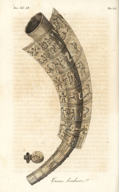 Gouden Hoorn van Gallehus, drinkhoorn of Tunderense (handgekleurde kopergravure) door Italian School