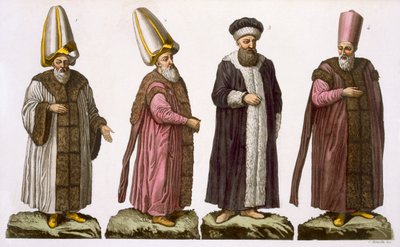 Grote Vizier, Caim-Mecam, Reis-Efendi en Khodjakian, plaat 15 uit Deel III, Volume I van De Geschiedenis van de Naties, gegraveerd door C. Botticella door Italian School