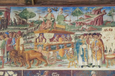 Hal van de Maanden, Noordelijke Muur: "Juli" met de triomf van Jupiter en Cybele, ca. 1468-70 (fresco) door Italian School