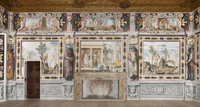 Zodiakzaal: Goden straffen mensen en mannelijke figuren die de maanden van het jaar vertegenwoordigen door Italian School