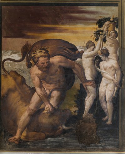 Hercules doodt de Kretenzische stier, uit de Gele Kamer, Rocca Meli Lupi, Soragna, Parma door Italian School