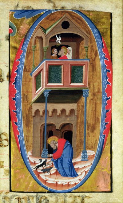 Geïllustreerde initiaal D met scènes uit de legende van een heilige door Italian School