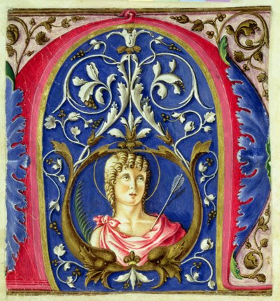 Geïllustreerde initiaal N met St. Sebastian door Italian School