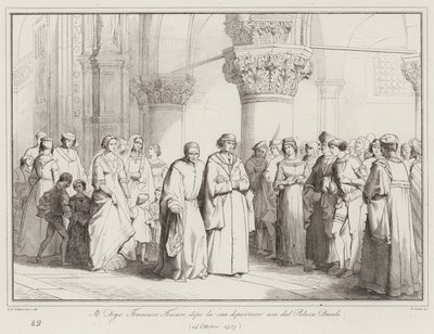 Doge Francesco Foscari verlaat het Dogepaleis na zijn afzetting door Italian School