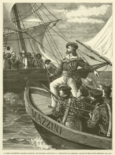 Il Primo Bastimento Chiamato Mazzini, Con Bandiera Repubblicana, Comandato da Garibaldi, Assale Un Brigantion Imperiale door Italian School
