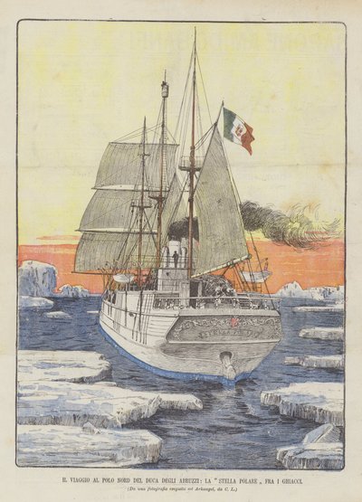 De reis naar de Noordpool van de hertog van Abruzzi, La Stella Polare tussen het ijs door Italian School