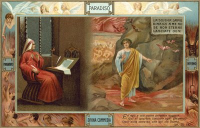 Illustratie voor De goddelijke komedie van Dante (kleurenlitho) door Italian School