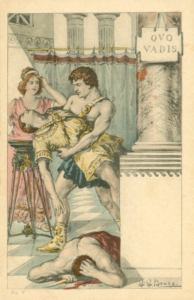 Illustratie voor de roman Quo Vadis van Henryk Sienkiewicz (kleurenlitho) door Italian School