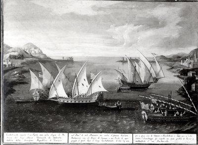 Incident bij Patras tussen de Venetiaanse Kapitein Ivanovich da Dabrota en de Turkse Piraat Barbarossa, 17 april 1751 door Italian School