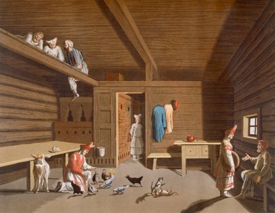 Interieur van een Russisch boerenhuis, ca. 1820-30 door Italian School