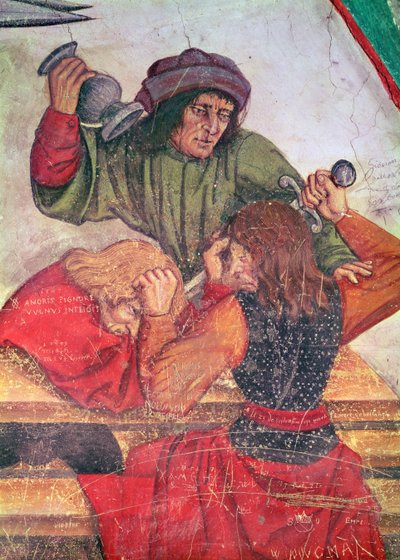 Interieur van een herberg, detail van vechtende drinkers (detail) door Italian School