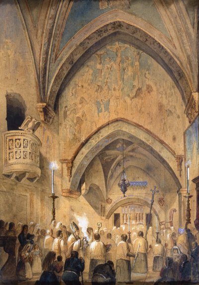 Interieur van de Sacro Speco, Subiaco, Italië door Italian School