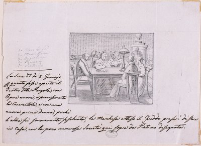 Interieur scène (potlood op papier) door Italian School