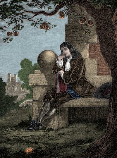 Isaac Newton observeert een appel die op de grond valt terwijl hij onder een boom zit door Italian School